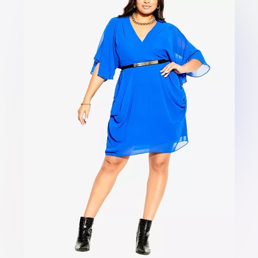 CITY CHIC Draped Faux Wrap Mini Dress w Belt - Rust Orange - Picture 5 of 16